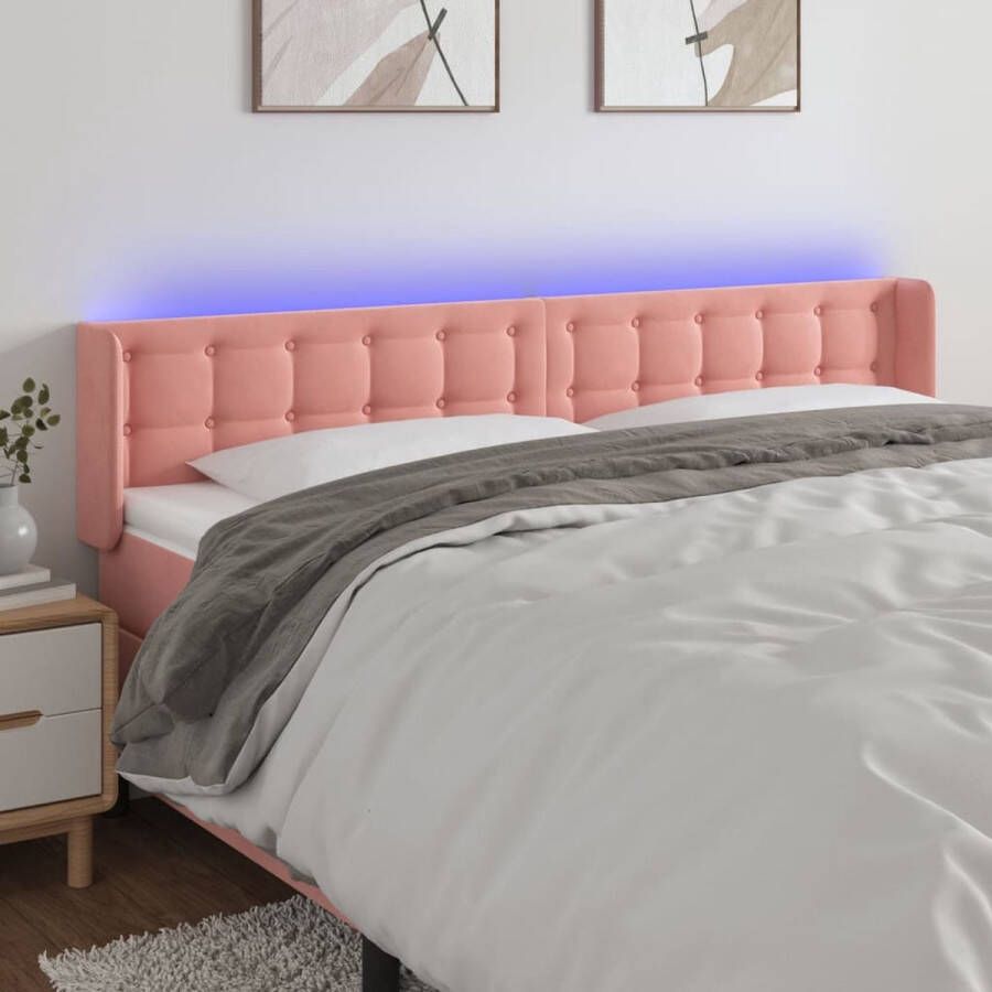 The Living Store Hoofdbord LED Strip Zacht fluweel Verstelbare hoogte Comfortabele ondersteuning Snijdbare LED-strip Hoofd Bord Led Headboard Hoofdbord Roze Velvet Headboard Slaap Kamer Decoratie - Foto 2