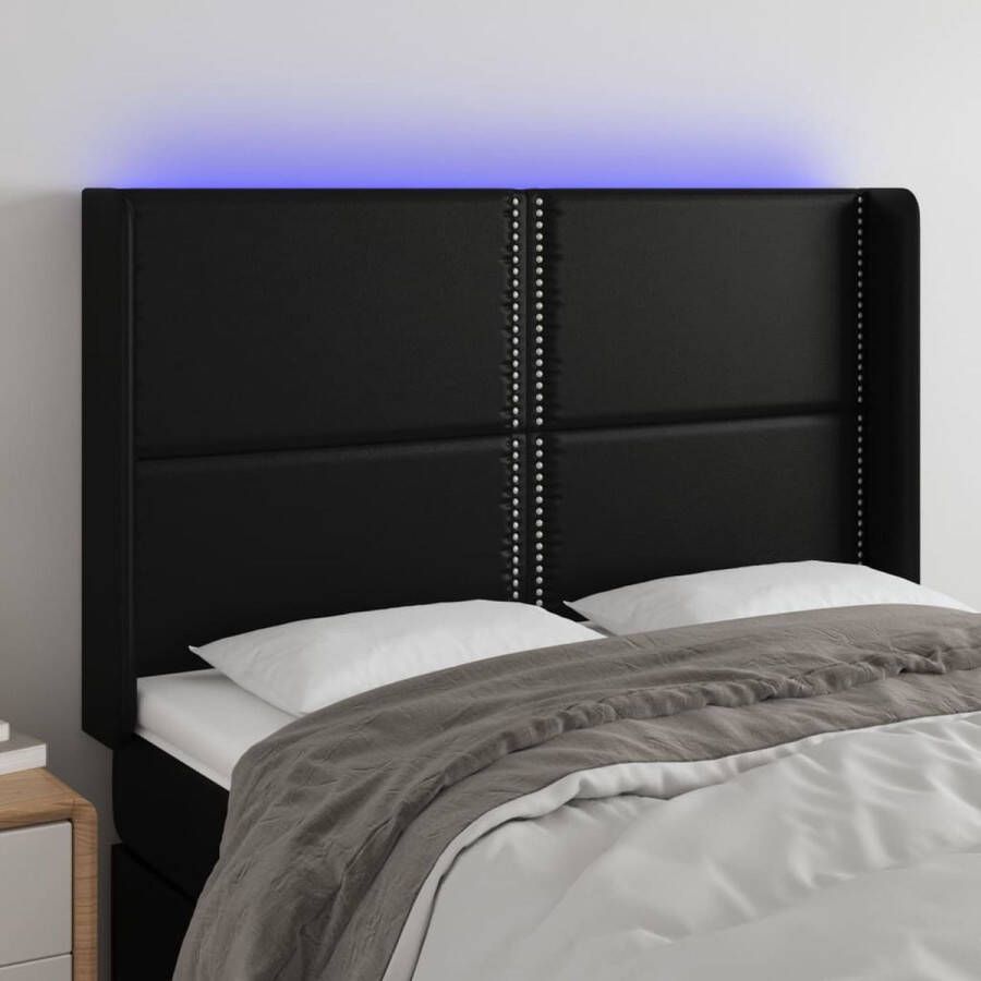 The Living Store Hoofdbord LED-strips 147x16x118 cm Verstelbare hoogte en comfortabele ondersteuning Duurzaam kunstleer Kleurrijke LED-verlichting Snijdbare LED-strip Zwart