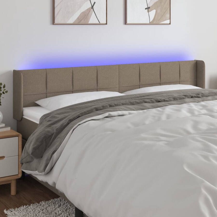 The Living Store Hoofdbord LED-taupe 203 x 16 x 78 88 cm verstelbare hoogte comfortabele ondersteuning snijdbare LED-strip