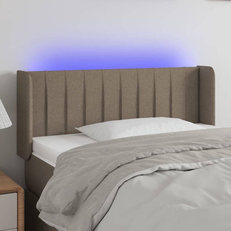 The Living Store Hoofdbord LED Taupe 93 x 16 x 78 88 cm Verstelbare hoogte Comfortabele ondersteuning Duurzaam materiaal Kleurrijke LED-verlichting Snijdbare LED-strip Inclusief montagehandleiding randen