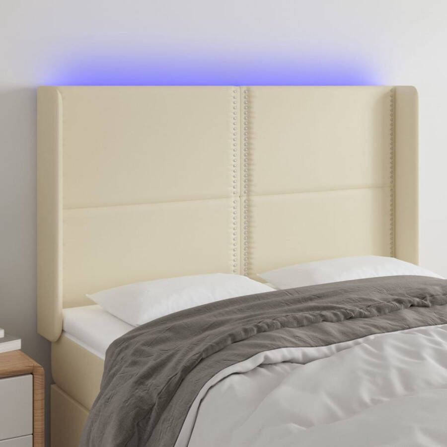 The Living Store Hoofdbord LED Verlichting Crème 147x16x118 128 cm Duurzaam kunstleer Verstelbare hoogte Comfortabele ondersteuning Snijdbare LED-strip