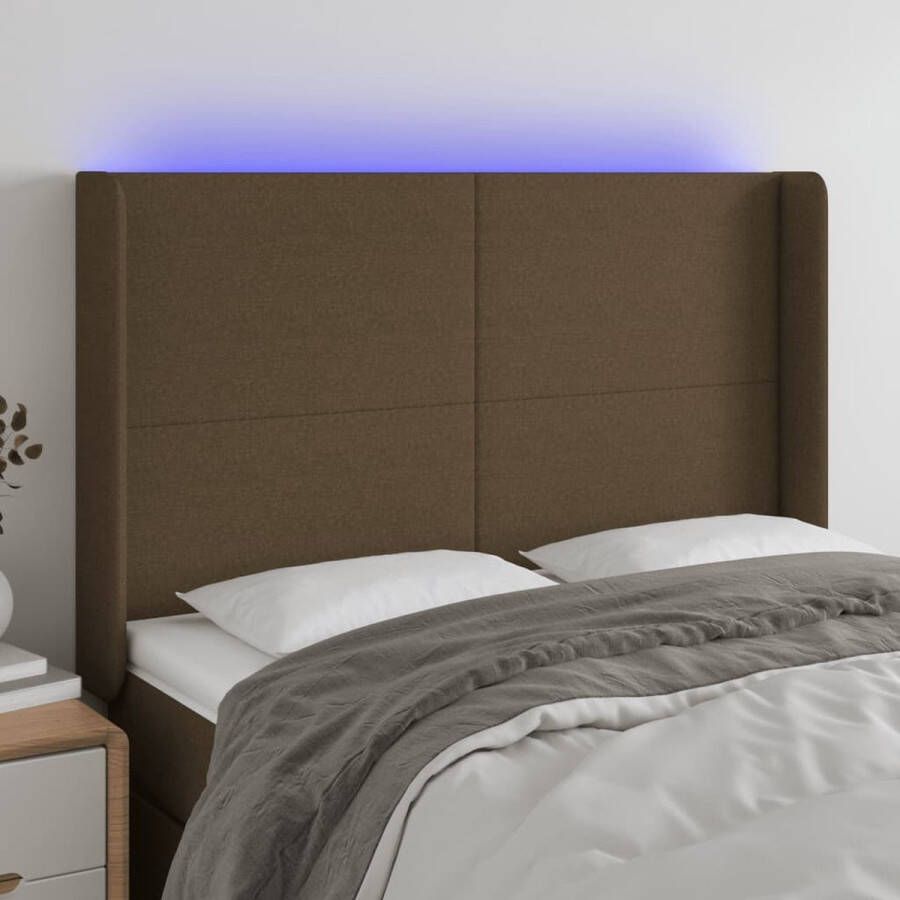The Living Store Hoofdbord LED Verlichting Verstelbaar Donkerbruin 147x16x118 cm Hoofd Bord Led Headboard Bed Frame Decoratie Slaap Kamer Meubilair Bruine Hoofdboard - Foto 2