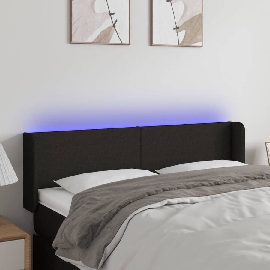 The Living Store Hoofdbord LED-Verlichting Verstelbare Hoogte Comfortabele Ondersteuning Snijdbare LED-strip Zwart