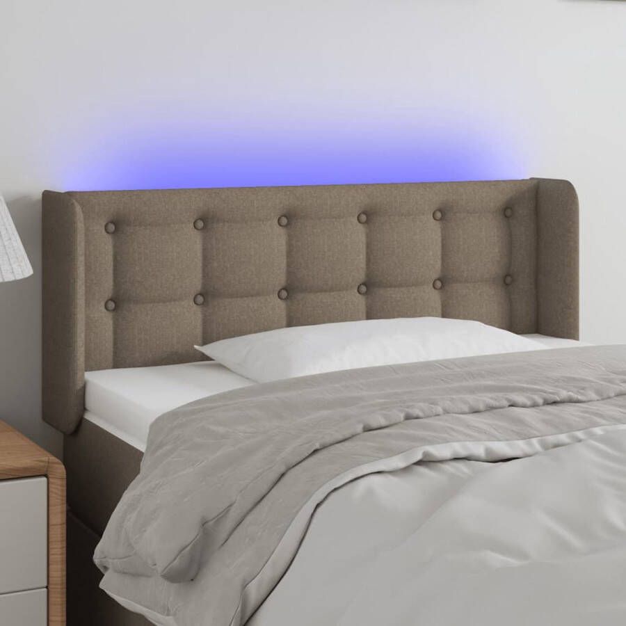 The Living Store Hoofdbord LED-verlichting Verstelbare hoogte Comfortabele ondersteuning Snijdbare LED-strip Kleur- taupe Materiaal- stof hout Afmetingen- 93 x 16 x 78 88 cm