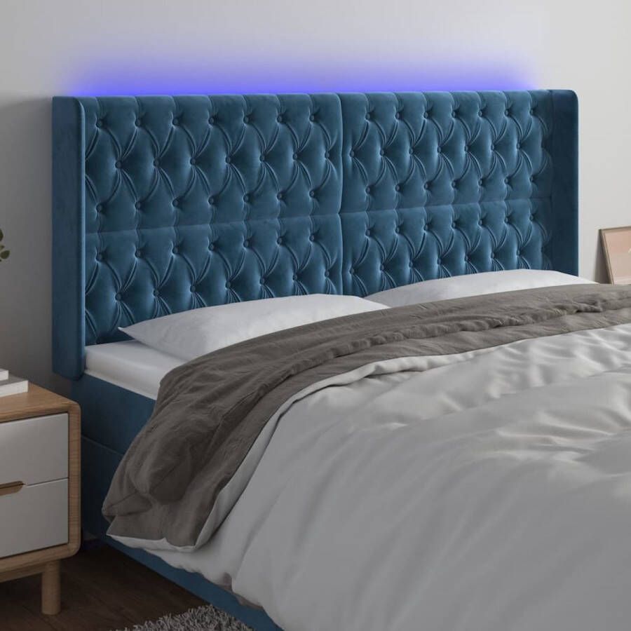 The Living Store Hoofdbord LED verlichting Verstelbare hoogte Comfortabele ondersteuning Snijdbare LED-strip Donkerblauw Fluwelen stof 183 x 16 x 118 128 cm