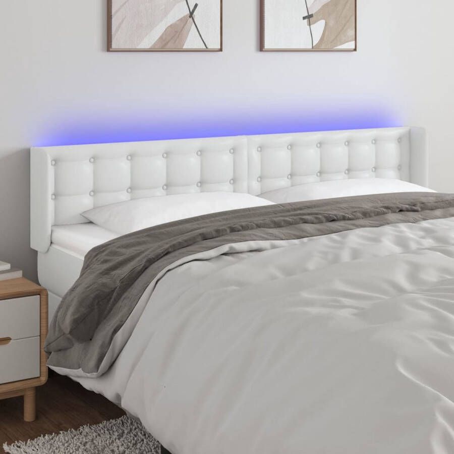 The Living Store Hoofdbord LED-Verlichting Verstelbare Hoogte Duurzaam Kunstleer Kleurrijk Snijdbare LED-strip Wit 163 x 16 x 78 88 cm