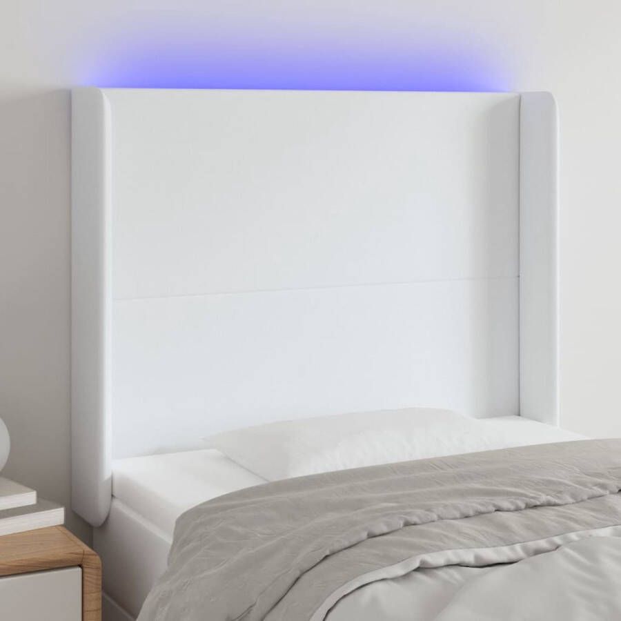 The Living Store Hoofdbord LED-verlichting Verstelbare Hoogte Duurzaam Kunstleer Wit 83x16x118 128 cm