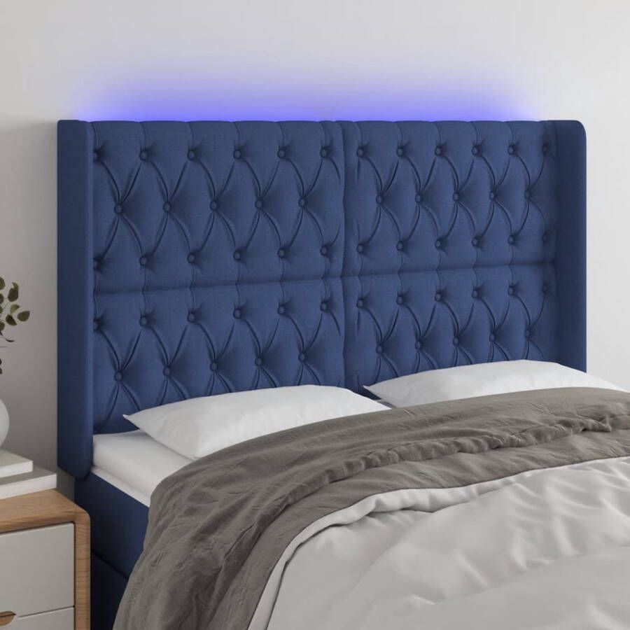 The Living Store Hoofdbord LED Verstelbaar 163 x 16 x 118 128 cm Blauw Stoer design comfortabele ondersteuning Met kleurrijke LED-verlichting Duurzaam ademend materiaal Inclusief montagehandleiding