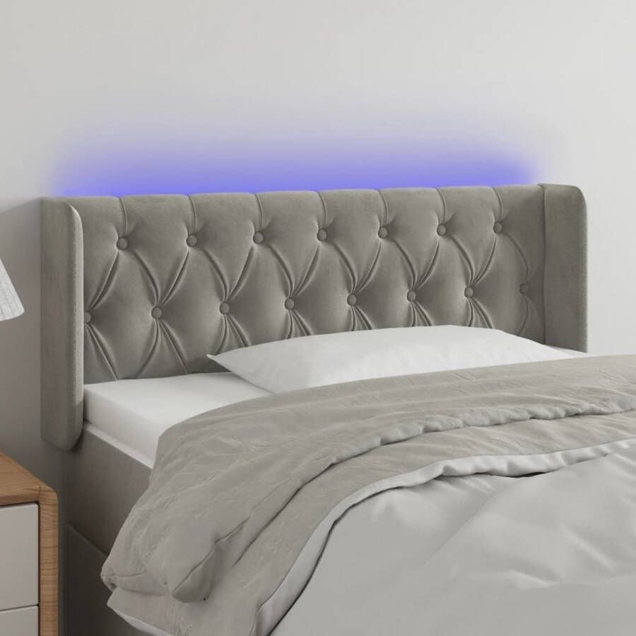 The Living Store Hoofdbord LED Verstelbaar Zacht fluweel Kleurrijke verlichting 103 x 16 x 78 88 cm Lichtgrijs