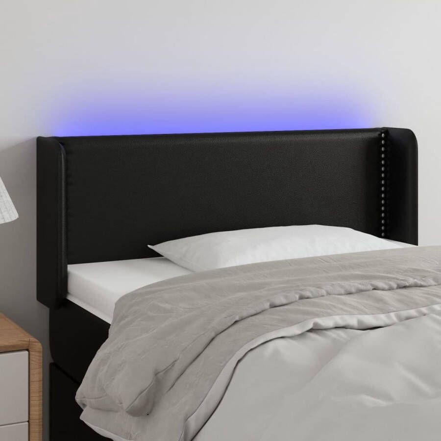 The Living Store Hoofdbord LED Verstelbaar Zwart 83 x 16 x 78 88 cm Duurzaam kunstleer Kleurrijke LED-verlichting Snijdbare LED-strip