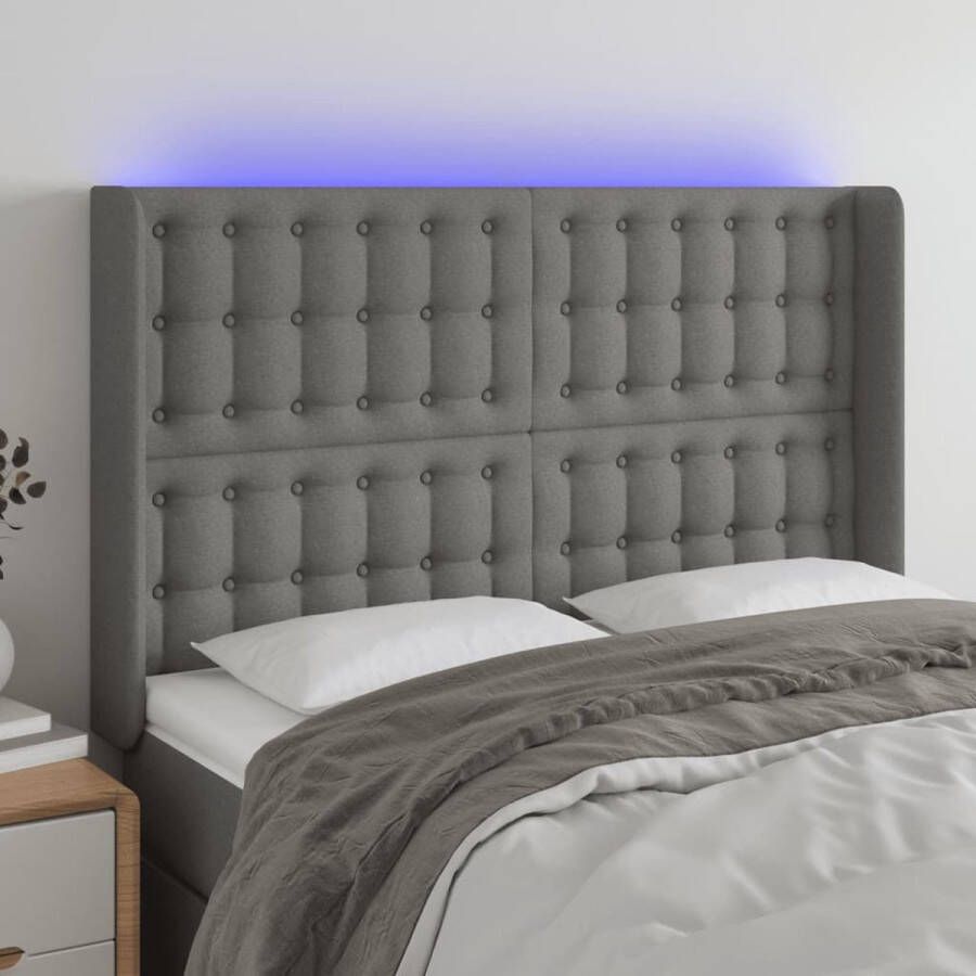 The Living Store Hoofdbord LED Verstelbare hoogte Duurzaam Comfortabele ondersteuning Snijdbare LED-strip Donkergrijs 147x16x118 128 cm