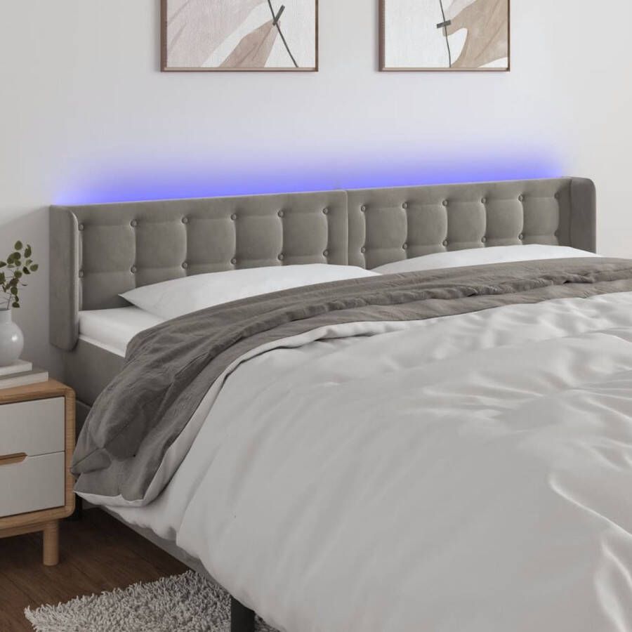 The Living Store Hoofdbord LED Verstelbare hoogte Zacht fluweel Comfortabele ondersteuning Snijdbare LED-strip Lichtgrijs 163 x 16 x 78 88 cm