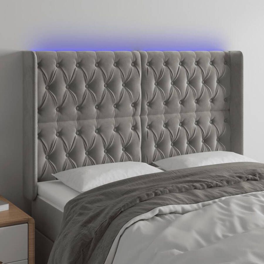 The Living Store Hoofdbord LED Zacht fluweel Verstelbaar Comfortabele ondersteuning Snijdbare LED-strip Lichtgrijs 163 x 16 x 118 128 cm IP65