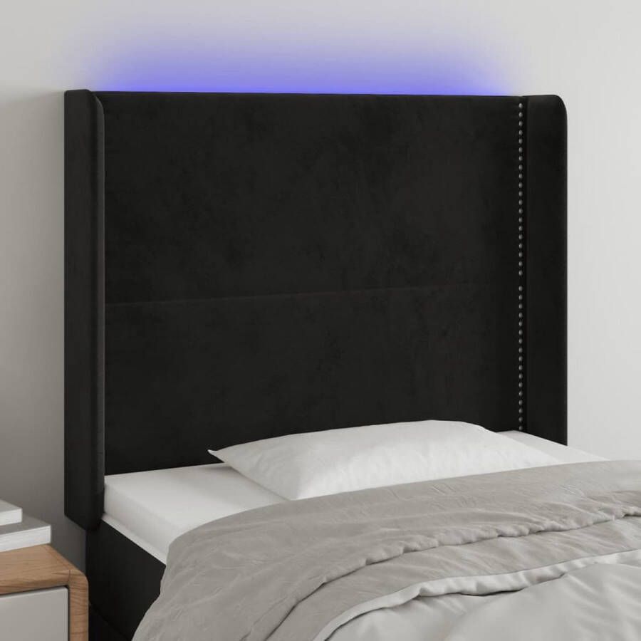The Living Store Hoofdbord LED Zacht fluweel Verstelbaar Comfortabele ondersteuning Snijdbare LED-strip Zwart 93x16x118 128 cm IP65 USB-aansluiting