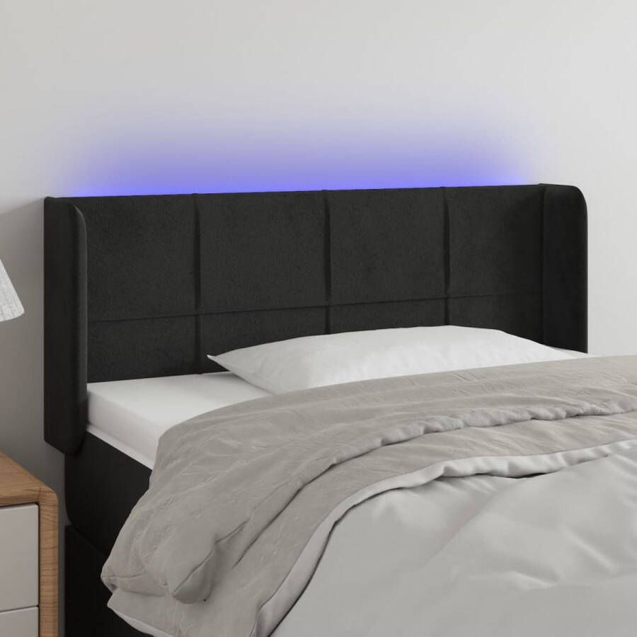 The Living Store Hoofdbord LED Zwart 103 x 16 x 78 88 cm Verstelbaar Fluweel LED Strip USB