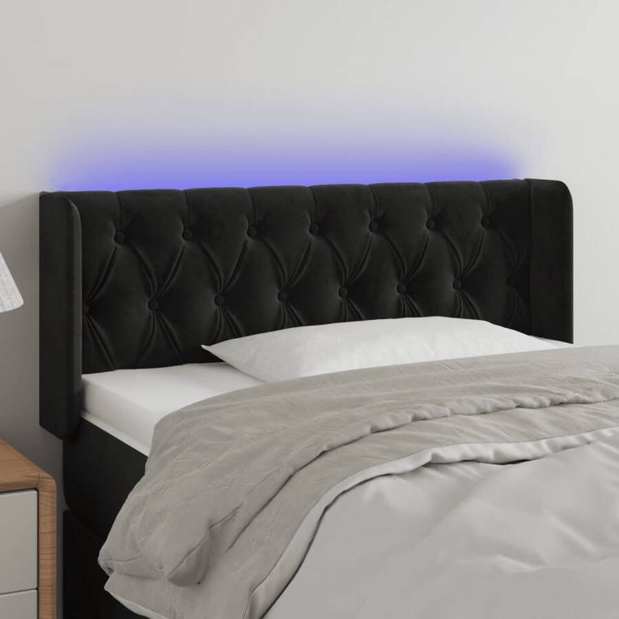 The Living Store Hoofdbord LED-Zwart 103 x 16 x 78 88 cm Verstelbaar Zacht fluweel Kleurrijke LED-verlichting
