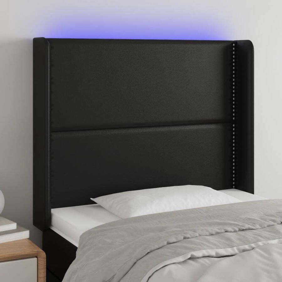 The Living Store Hoofdbord LED Zwart 103x16x118 128 cm Duurzaam kunstleer