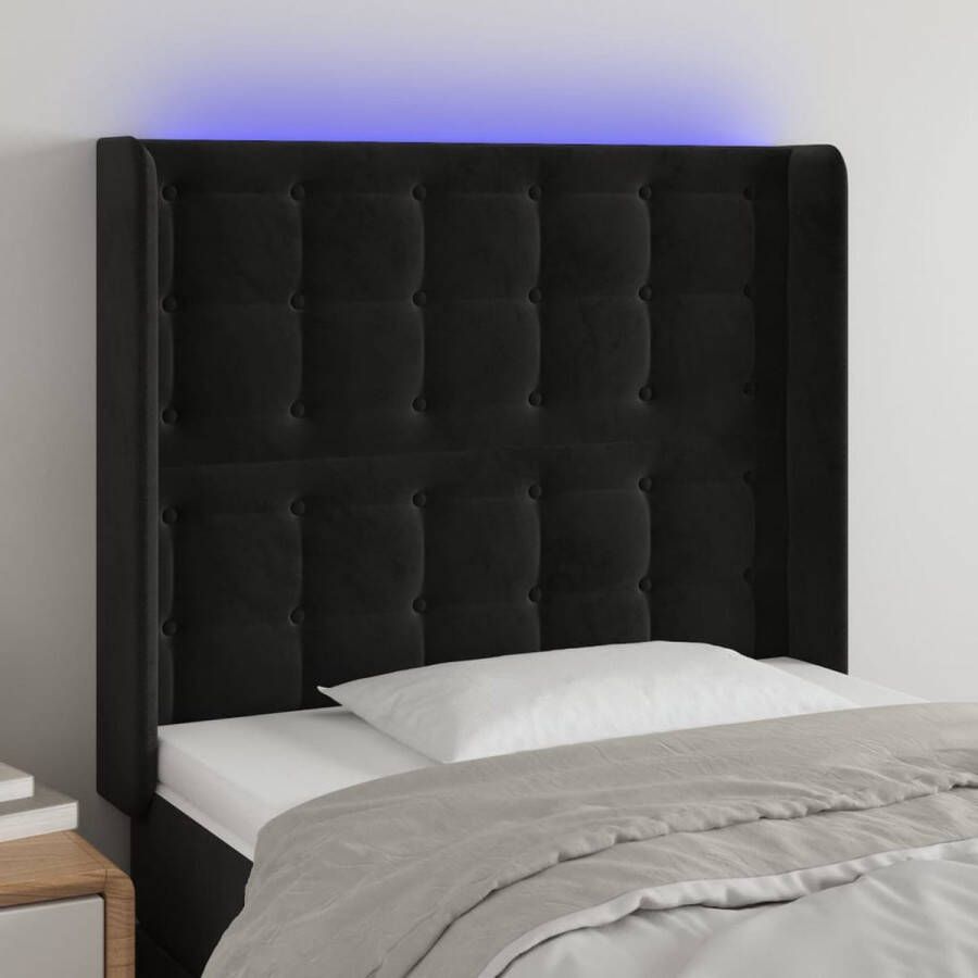 The Living Store Hoofdbord LED 103x16x118 128 cm fluweel zwart Bedonderdeel - Foto 1