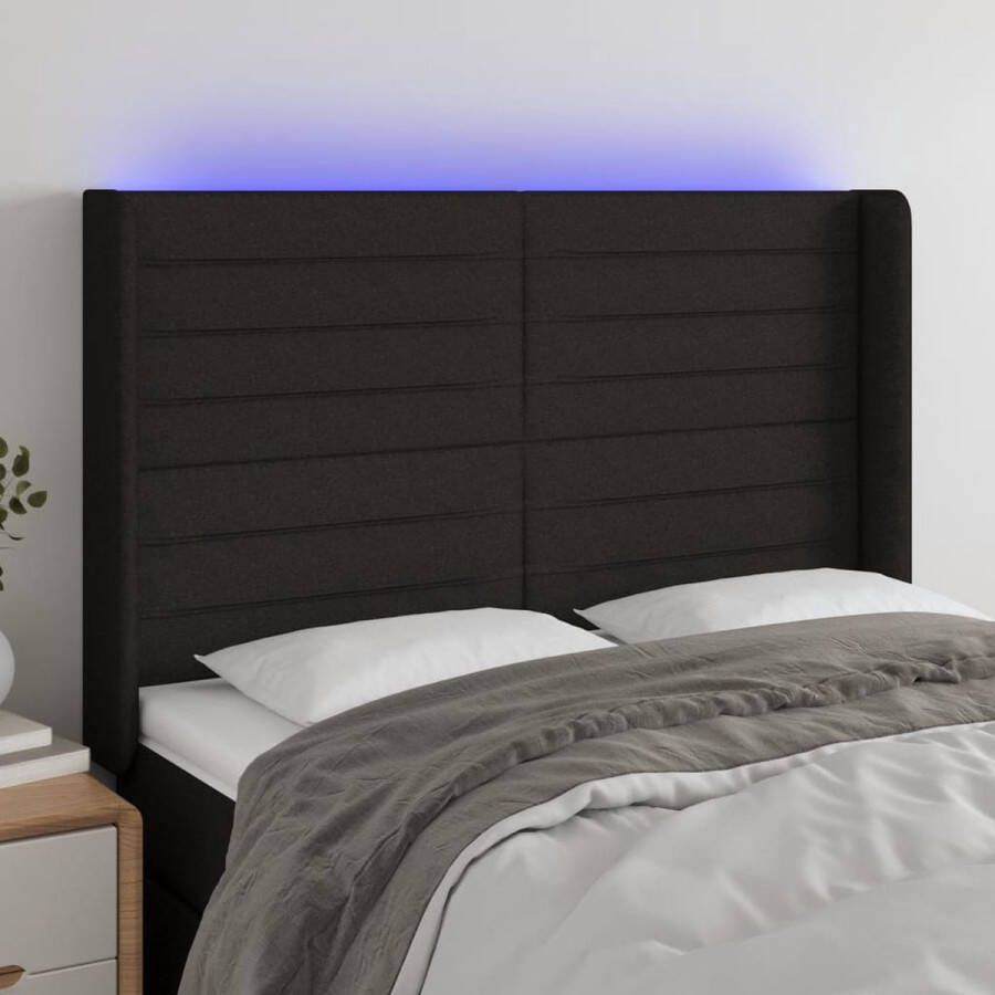 The Living Store Hoofdbord LED zwart 147x16x118 128 cm verstelbare hoogte comfortabele ondersteuning kleurrijke LED-verlichting
