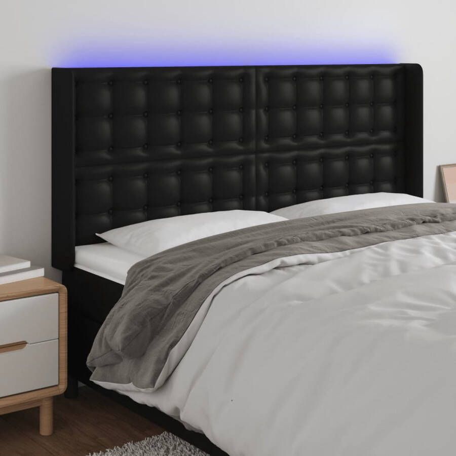 The Living Store Hoofdbord LED Zwart 163 x 16 x 118 128 cm Duurzaam kunstleer Kleurrijke LED-verlichting Verstelbare hoogte Comfortabele ondersteuning Snijdbare LED-strip Incl montagehandleiding
