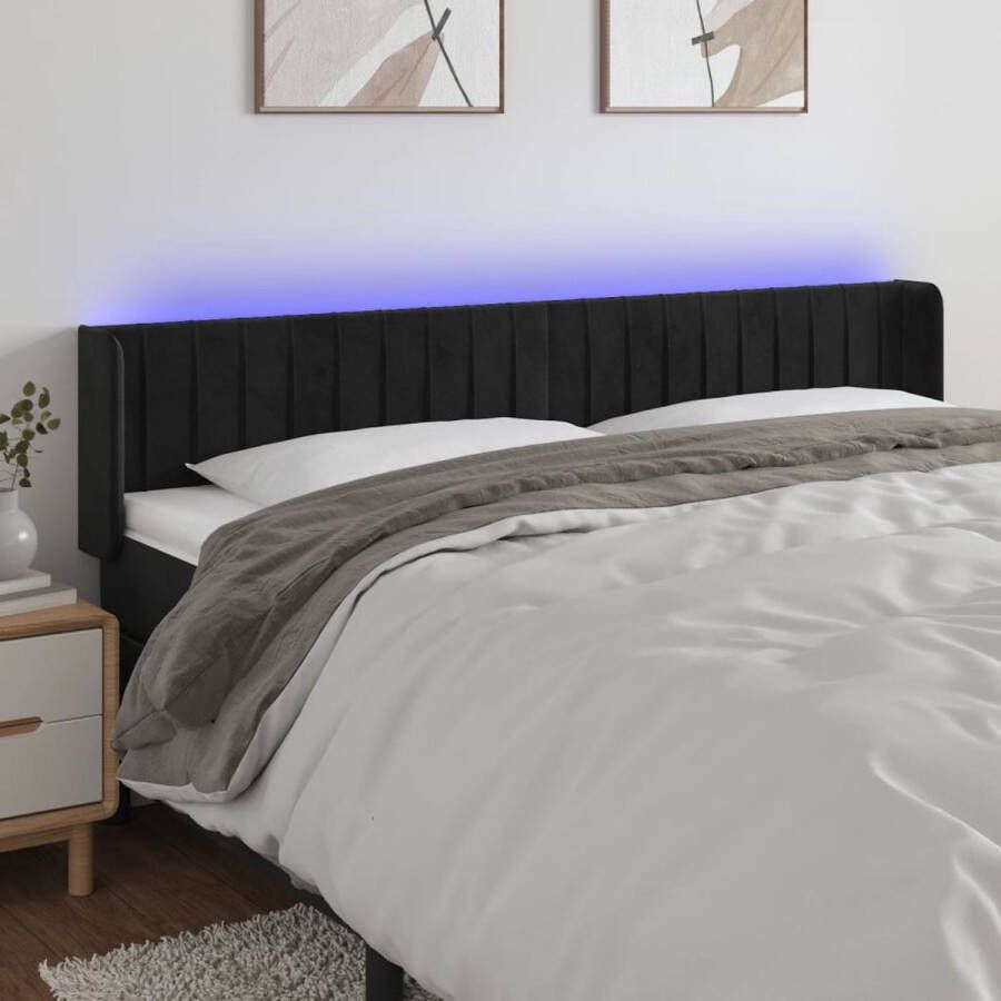 The Living Store Hoofdbord LED zwart 163x16x78 88 cm verstelbare hoogte zacht fluweel comfortabele ondersteuning kleurrijke LED-verlichting snijdbare LED-strip