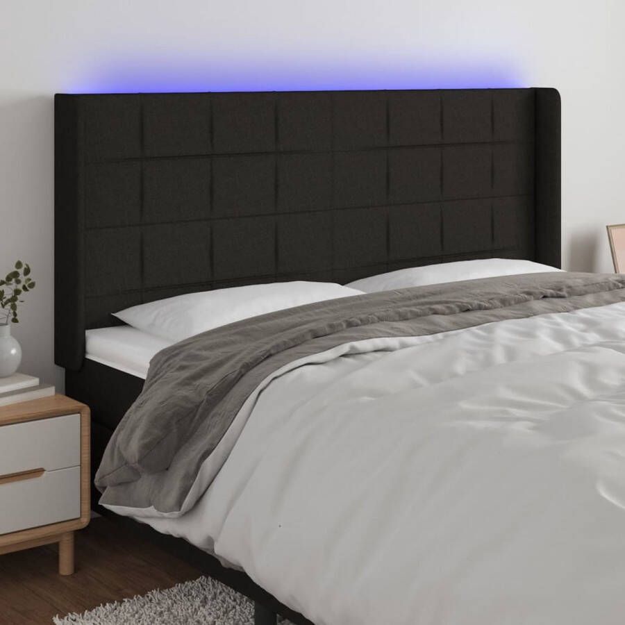 The Living Store Hoofdbord LED Zwart 183 x 16 x 118 128 cm Verstelbare hoogte Kleurrijke LED-verlichting Duurzaam materiaal