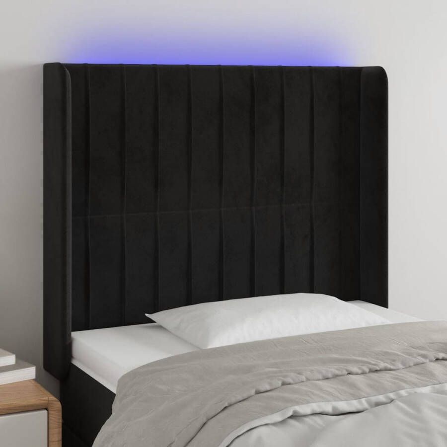 The Living Store Hoofdbord LED Zwart 93x16x118 128 cm Verstelbaar Fluweel