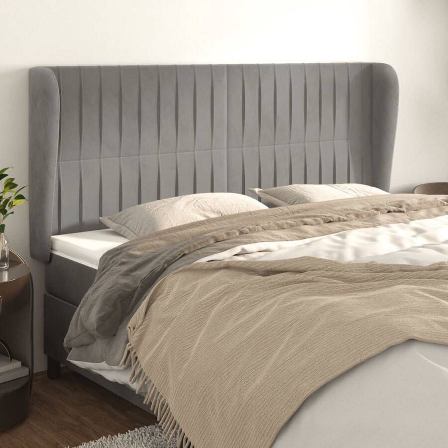 The Living Store Hoofdbord Lichtgrijs 163 x 23 x 118 128 cm Fluweel Houten poten Hoofd Bord Hoofdbord Grijs Beddecoratie Velvet Hoofdbord Slaapcomfort