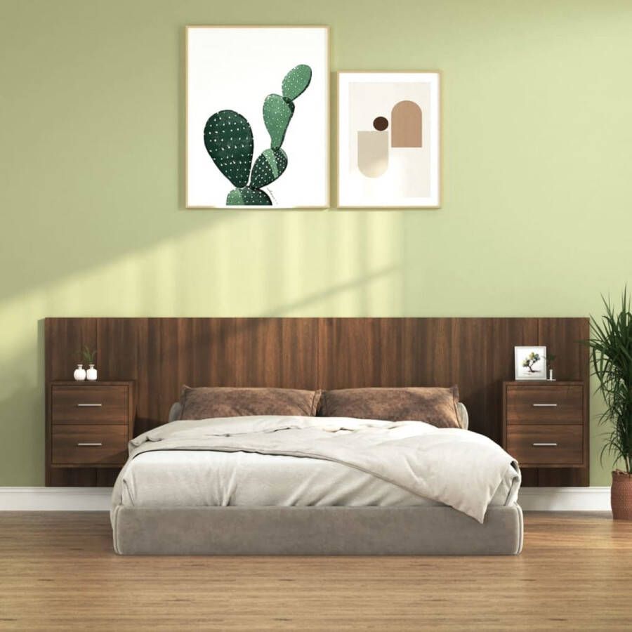 The Living Store Hoofdbord met kastjes bewerkt hout bruineikenkleurig Bedonderdeel