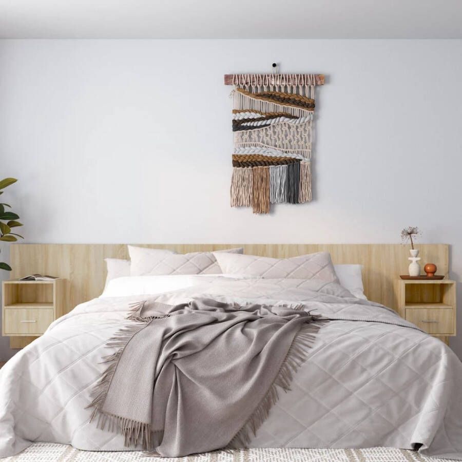 The Living Store Hoofdbord met kastjes bewerkt hout sonoma eikenkleurig Bedonderdeel