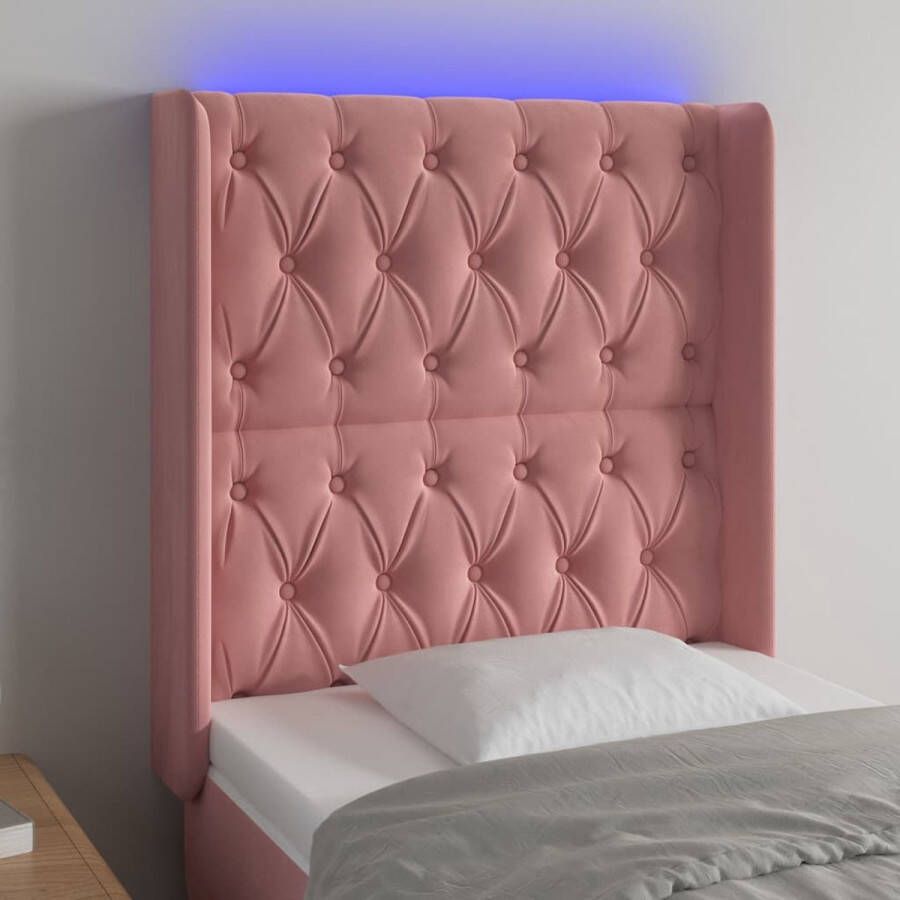 The Living Store Hoofdbord met LED-verlichting Roze Fluweel Verstelbare hoogte Comfortabele ondersteuning Snijdbare LED-strip 83x16x118 128 cm