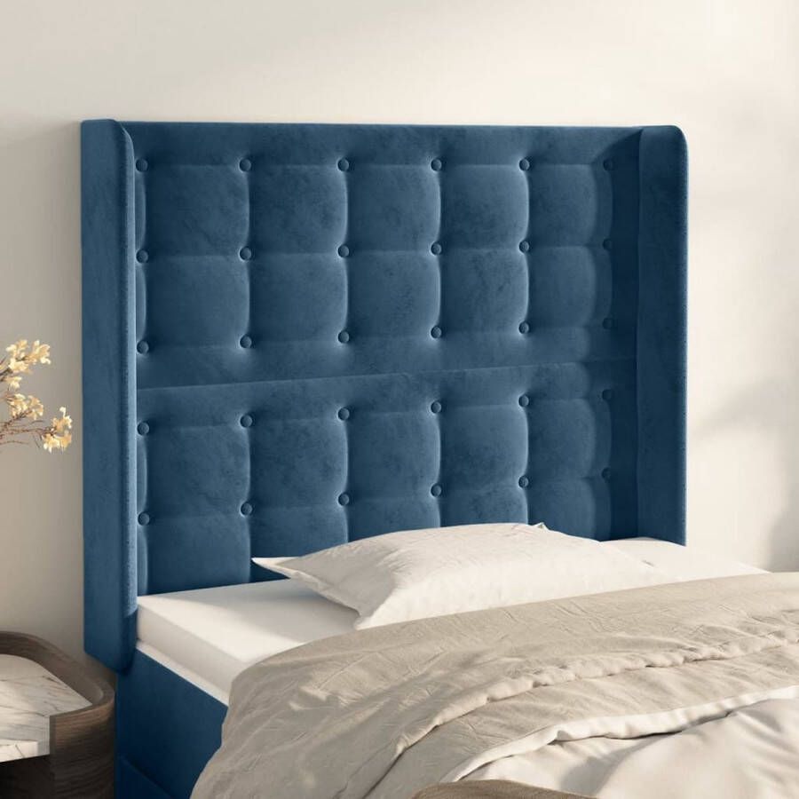 The Living Store Hoofdbord met randen 103x16x118 128 cm fluweel donkerblauw Bedonderdeel