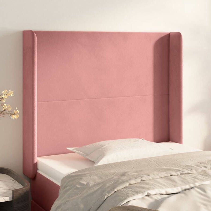 The Living Store Hoofdbord met randen 103x16x118 128 cm fluweel roze Bedonderdeel