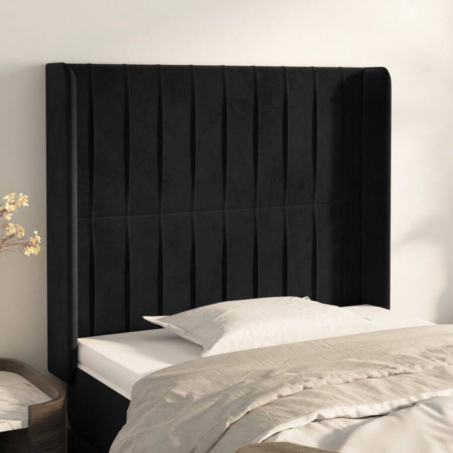 The Living Store Hoofdbord met randen 103x16x118 128 cm fluweel zwart Bedonderdeel