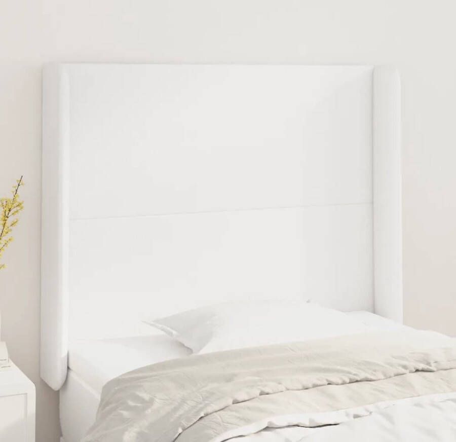 The Living Store Hoofdbord met randen 103x16x118 128 cm kunstleer wit Bedonderdeel
