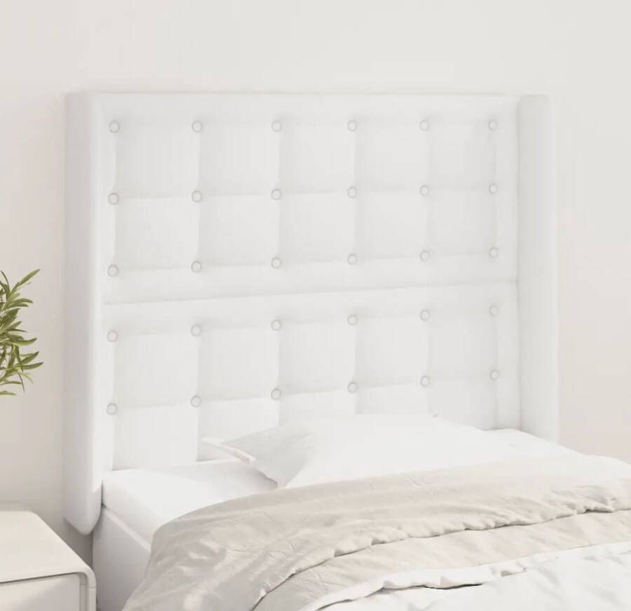 The Living Store Hoofdbord met randen 103x16x118 128 cm kunstleer wit Bedonderdeel