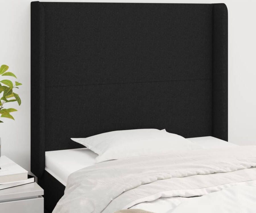 The Living Store Hoofdbord met randen 103x16x118 128 cm stof zwart Bedonderdeel