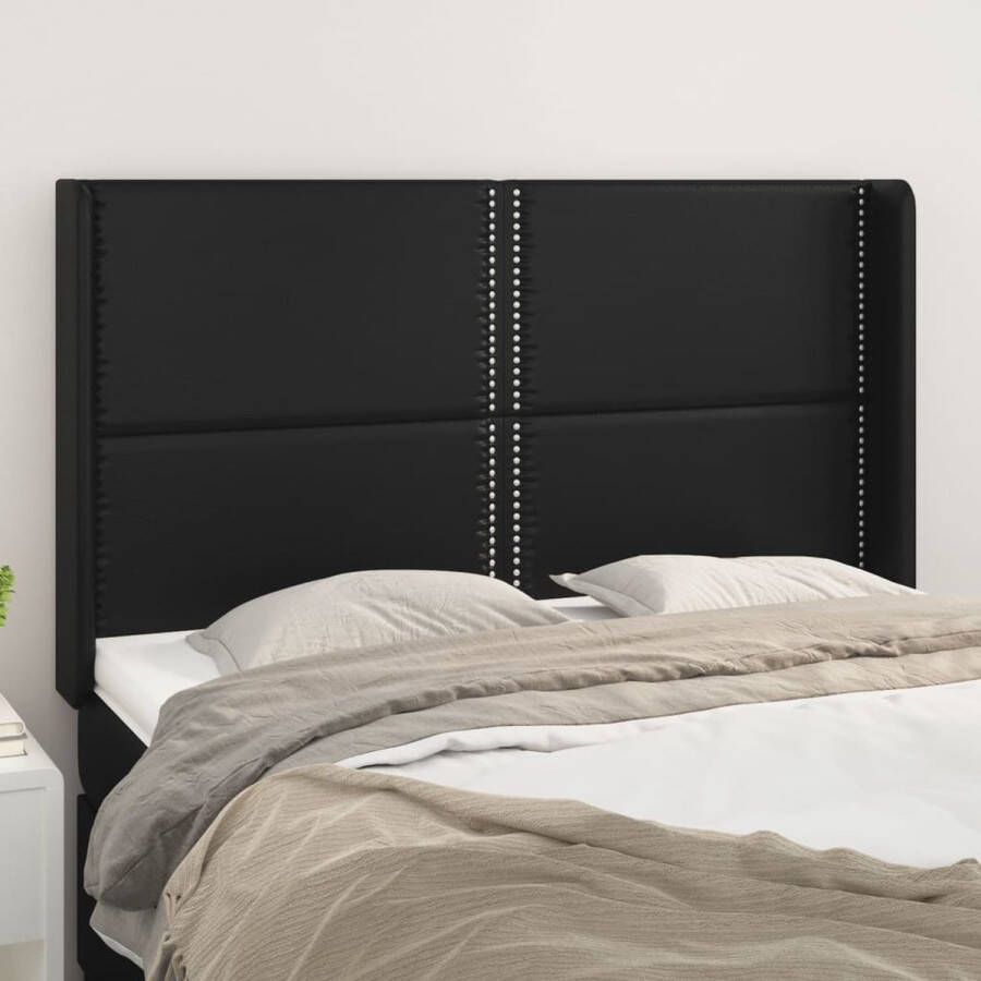 The Living Store Hoofdbord met randen 147x16x118 128 cm kunstleer zwart Bedonderdeel