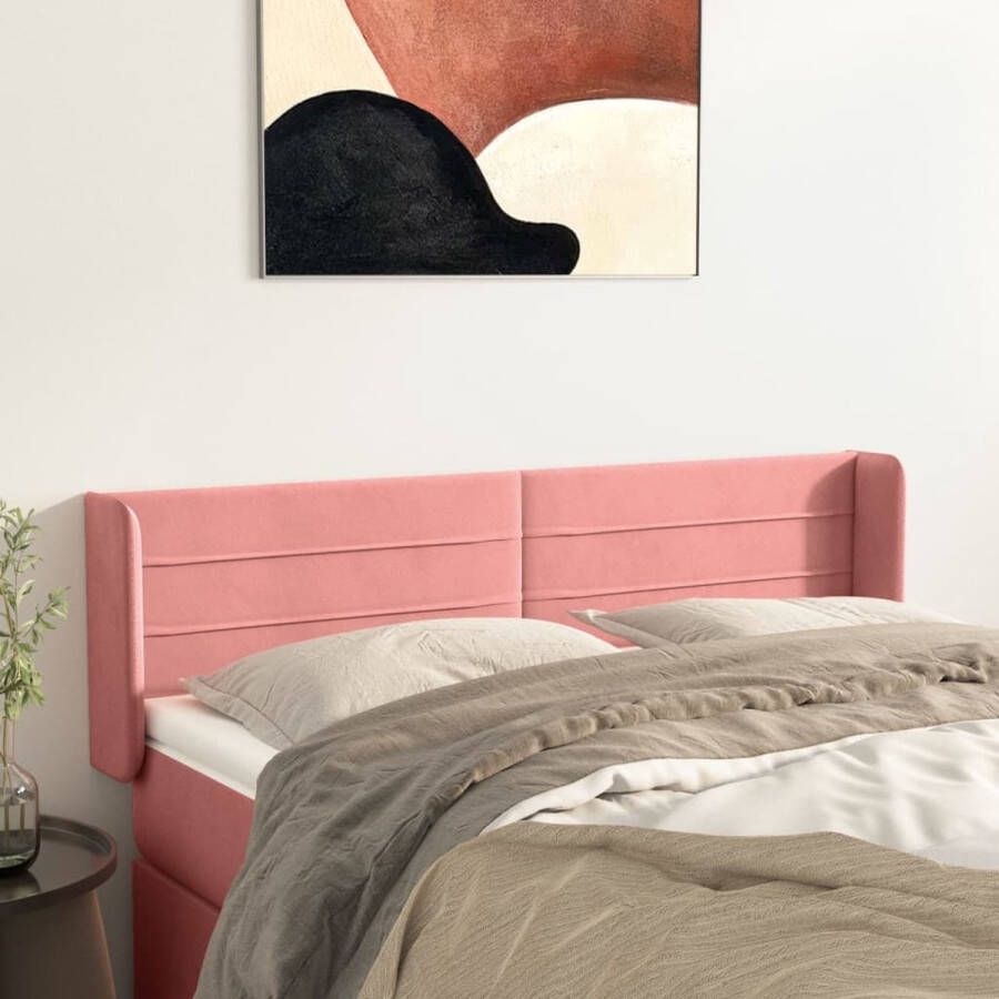 The Living Store Hoofdbord met randen 147x16x78 88 cm fluweel roze Bedonderdeel