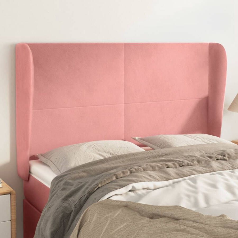 The Living Store Hoofdbord met randen 147x23x118 128 cm fluweel roze Bedonderdeel