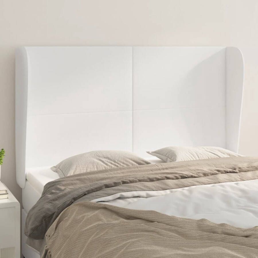 The Living Store Hoofdbord met randen 147x23x118 128 cm kunstleer wit Bedonderdeel