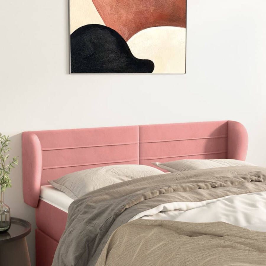 The Living Store Hoofdbord met randen 147x23x78 88 cm fluweel roze Bedonderdeel