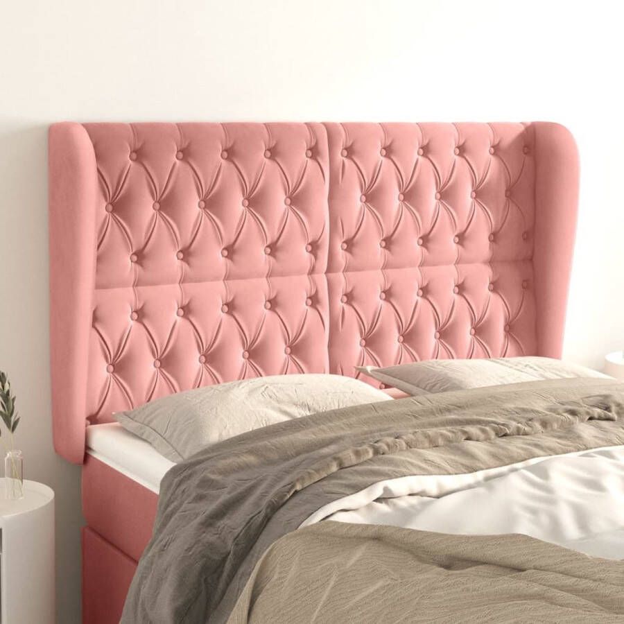 The Living Store Hoofdbord met randen 163x23x118 128 cm fluweel roze Bedonderdeel
