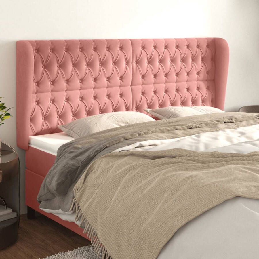 The Living Store Hoofdbord met randen 183x23x118 128 cm fluweel roze Bedonderdeel