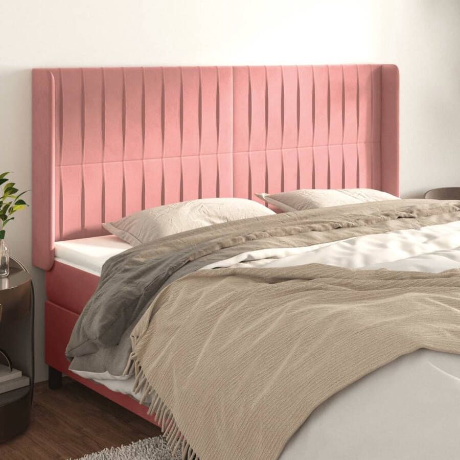 The Living Store Hoofdbord met randen 203x16x118 128 cm fluweel roze Bedonderdeel