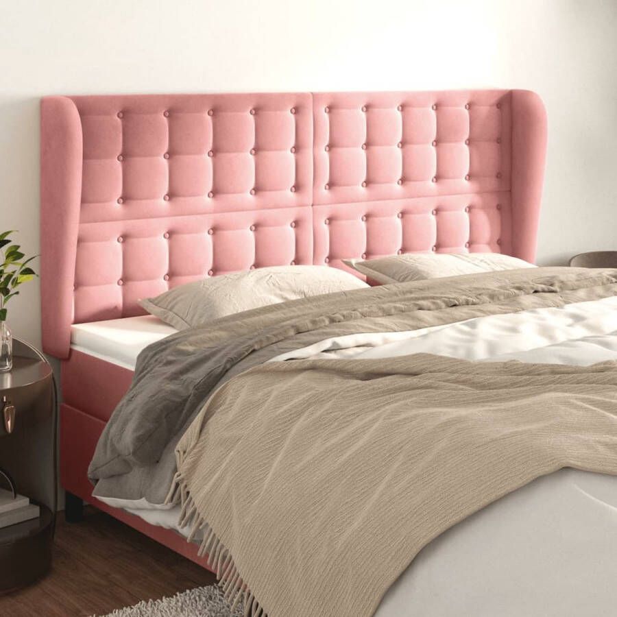 The Living Store Hoofdbord met randen 203x23x118 128 cm fluweel roze Bedonderdeel