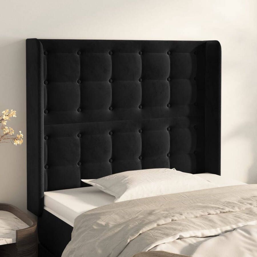 The Living Store Hoofdbord met randen 83x16x118 128 cm fluweel zwart Bedonderdeel