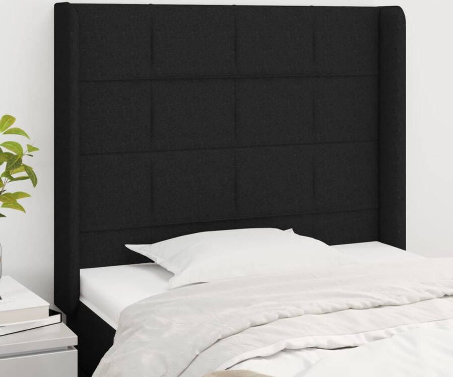 The Living Store Hoofdbord met randen 83x16x118 128 cm stof zwart Bedonderdeel