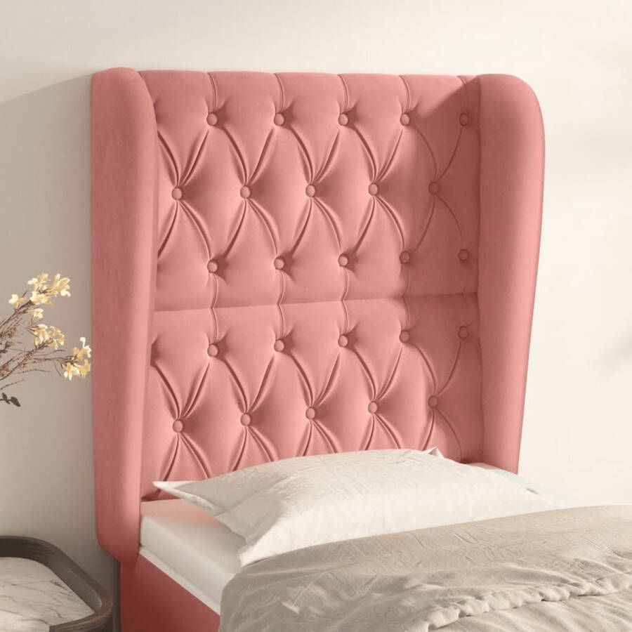 The Living Store Hoofdbord met randen 83x23x118 128 cm fluweel roze Bedonderdeel