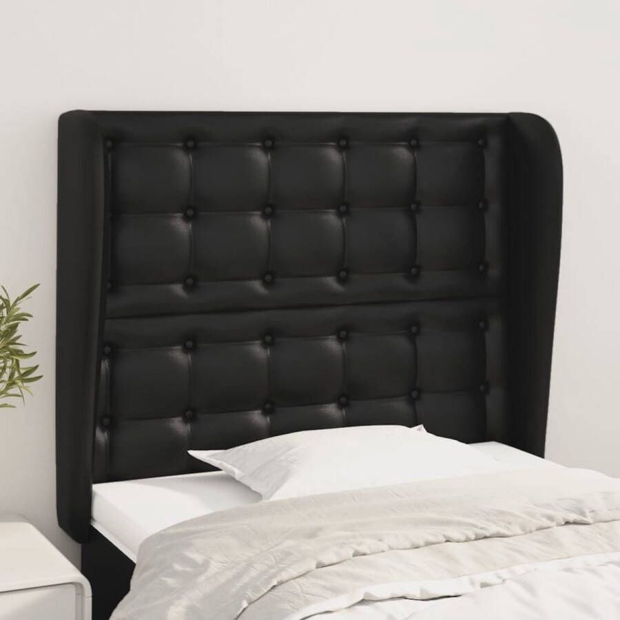 The Living Store Hoofdbord met randen 83x23x118 128 cm kunstleer zwart Bedonderdeel